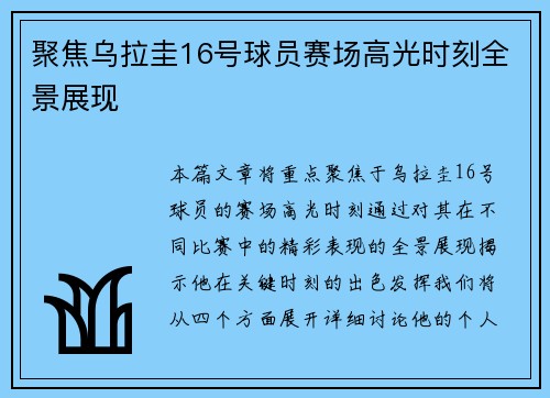 聚焦乌拉圭16号球员赛场高光时刻全景展现